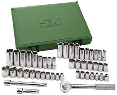 SK - 47 Piece 3/8" Drive Deep Well Socket Set - 6, 12 Points, 1/4" to 7/8" (6mm to 19mm) Range, Inch/Metric Measurement Standard - Apex Tool & Supply