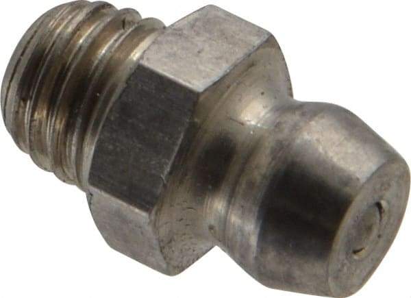 PRO-LUBE - Straight Head Angle, 1/4-28 UNF Stainless Steel Standard Grease Fitting - 5/16" Hex, 13.7mm Overall Height, 4.6mm Shank Length, Zinc Plated Finish - Apex Tool & Supply