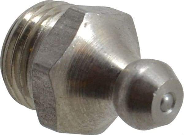 PRO-LUBE - Straight Head Angle, M10x1.0 Metric Stainless Steel Standard Grease Fitting - 11mm Hex - Apex Tool & Supply