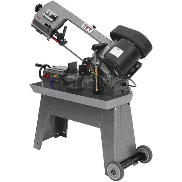 Jet - 7-1/2 x 5" Max Capacity, Manual Geared Head Horizontal Bandsaw - 85, 125 & 200 SFPM Blade Speed, 115/230 Volts, 45°, 0.5 hp, 1 Phase - Apex Tool & Supply