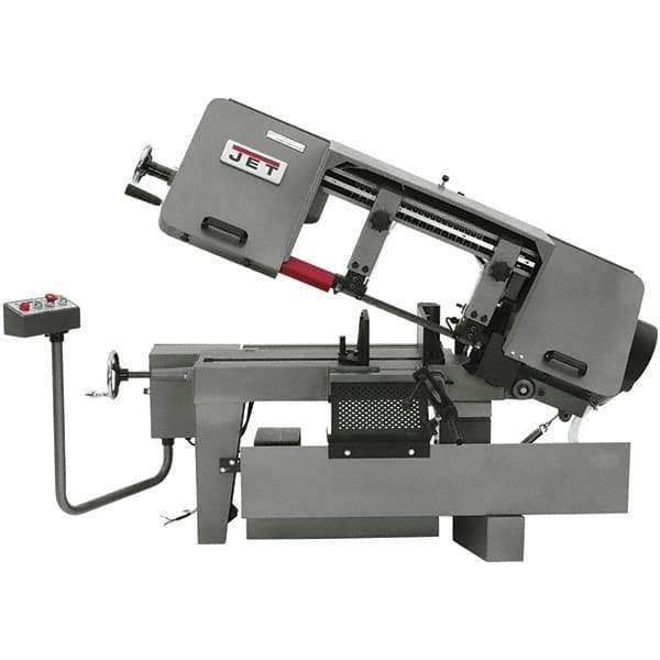 Jet - 10 x 16" Max Capacity, Semi-Automatic Variable Speed Pulley Horizontal Bandsaw - 100 to 350 SFPM Blade Speed, 115/230 Volts, 45°, 1.5 hp, 1 Phase - Apex Tool & Supply