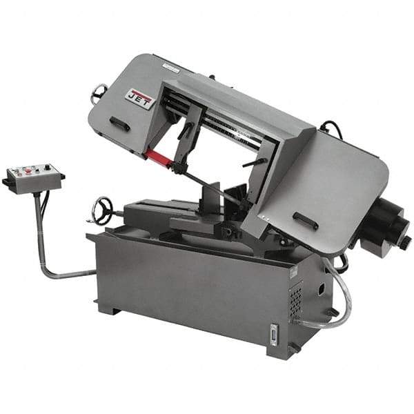 Jet - 12 x 35" Max Capacity, Semi-Automatic Variable Speed Pulley Horizontal Bandsaw - 82 to 262 SFPM Blade Speed, 230 Volts, 45°, 3 hp, 3 Phase - Apex Tool & Supply