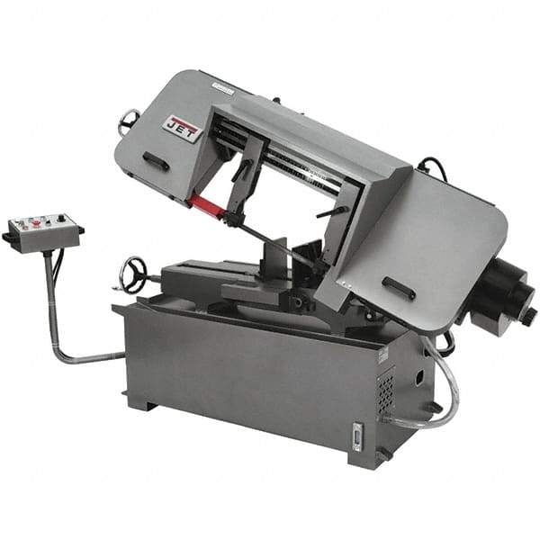 Jet - 10 x 16" Max Capacity, Semi-Automatic Variable Speed Pulley Horizontal Bandsaw - 100 to 350 SFPM Blade Speed, 230/460 Volts, 45°, 2 hp, 3 Phase - Apex Tool & Supply