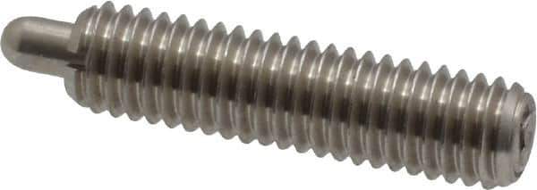 Vlier - 10-32, 3/4" Thread Length, 1/8" Plunger Projection, Stainless Steel Threaded Spring Plunger - 0.091 - 0.092" Max Plunger Diam, 3/4" Plunger Length, 1.3 Lb Init End Force, 2.7 Lb Final End Force - Apex Tool & Supply