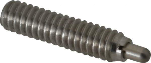 Vlier - 1/4-20, 1" Thread Length, 3/16" Plunger Projection, Stainless Steel Threaded Spring Plunger - 0.117 - 0.118" Max Plunger Diam, 1" Plunger Length, 3 Lb Init End Force, 13 Lb Final End Force - Apex Tool & Supply