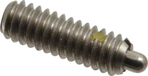 Vlier - 1/4-20, 3/4" Thread Length, 1/8" Plunger Projection, Stainless Steel Threaded Spring Plunger - 0.117 - 0.118" Max Plunger Diam, 3/4" Plunger Length, 2 Lb Init End Force, 9 Lb Final End Force - Apex Tool & Supply