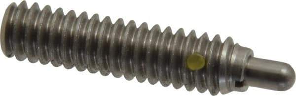 Vlier - 1/4-20, 1" Thread Length, 3/16" Plunger Projection, Stainless Steel Threaded Spring Plunger - 0.117 - 0.118" Max Plunger Diam, 1" Plunger Length, 3 Lb Init End Force, 13 Lb Final End Force - Apex Tool & Supply