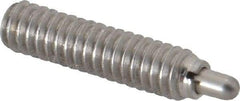 Vlier - 1/4-20, 1" Thread Length, 3/16" Plunger Projection, Stainless Steel Threaded Spring Plunger - 0.117 - 0.118" Max Plunger Diam, 1" Plunger Length, 1 Lb Init End Force, 4 Lb Final End Force - Apex Tool & Supply