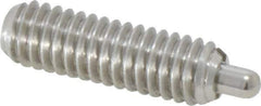 Vlier - 5/16-18, 1" Thread Length, 3/16" Plunger Projection, Stainless Steel Threaded Spring Plunger - 0.133 - 0.135" Max Plunger Diam, 1" Plunger Length, 3 Lb Init End Force, 15 Lb Final End Force - Apex Tool & Supply
