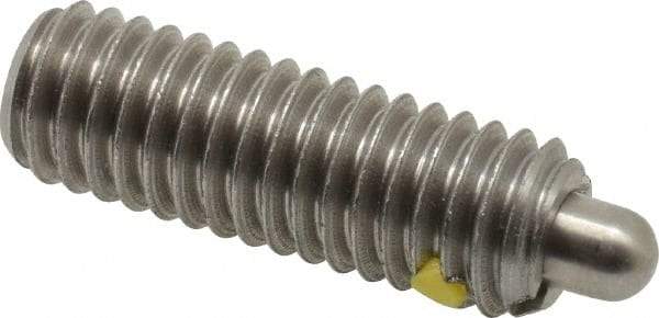 Vlier - 3/8-16, 1-1/8" Thread Length, 3/16" Plunger Projection, Stainless Steel Threaded Spring Plunger - 0.186 - 3/16" Max Plunger Diam, 1-1/8" Plunger Length, 2.8 Lb Init End Force, 7.2 Lb Final End Force - Apex Tool & Supply