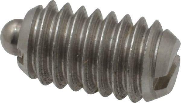 Vlier - 5/16-18, 9/16" Thread Length, 1/12" Plunger Projection, Stainless Steel Threaded Spring Plunger - 0.135" Max Plunger Diam, 0.562" Plunger Length, 3.75 Lb Init End Force, 15.5 Lb Final End Force - Apex Tool & Supply