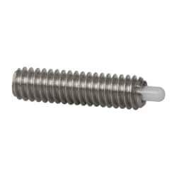 Vlier - 8-32, 5/8" Thread Length, 3/32" Plunger Projection, Stainless Steel Threaded Spring Plunger - 0.068 - 0.07" Max Plunger Diam, 5/8" Plunger Length, 2.7 Lb Init End Force, 7.3 Lb Final End Force - Apex Tool & Supply