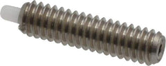 Vlier - 8-32, 5/8" Thread Length, 3/32" Plunger Projection, Stainless Steel Threaded Spring Plunger - 0.068 - 0.07" Max Plunger Diam, 5/8" Plunger Length, 0.7 Lb Init End Force, 2.3 Lb Final End Force - Apex Tool & Supply