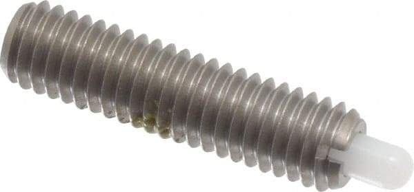 Vlier - 10-32, 3/4" Thread Length, 1/8" Plunger Projection, Stainless Steel Threaded Spring Plunger - 0.09 - 0.092" Max Plunger Diam, 3/4" Plunger Length, 1.3 Lb Init End Force, 2.7 Lb Final End Force - Apex Tool & Supply