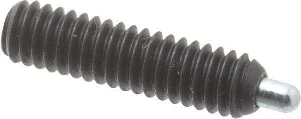 Vlier - 8-32, 5/8" Thread Length, 3/32" Plunger Projection, Steel Threaded Spring Plunger - 0.069 - 0.07" Max Plunger Diam, 5/8" Plunger Length, 0.7 Lb Init End Force, 2.3 Lb Final End Force, 0.063" Hex - Apex Tool & Supply