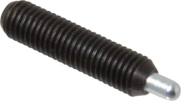 Vlier - 1/4-28, 1" Thread Length, 3/16" Plunger Projection, Steel Threaded Spring Plunger - 0.117 - 0.118" Max Plunger Diam, 1" Plunger Length, 1 Lb Init End Force, 4 Lb Final End Force, 0.079" Hex - Apex Tool & Supply