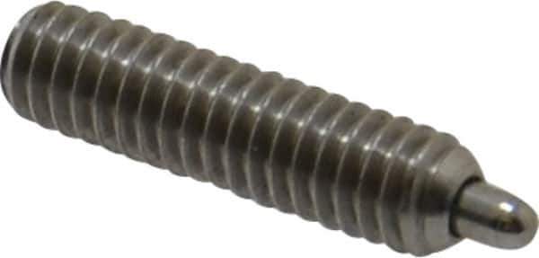 Vlier - 8-32, 5/8" Thread Length, 3/32" Plunger Projection, Stainless Steel Threaded Spring Plunger - 0.069 - 0.07" Max Plunger Diam, 5/8" Plunger Length, 2.7 Lb Init End Force, 7.3 Lb Final End Force, 0.063" Hex - Apex Tool & Supply