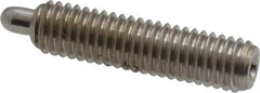 Vlier - 10-32, 3/4" Thread Length, 1/8" Plunger Projection, Stainless Steel Threaded Spring Plunger - 0.091 - 0.092" Max Plunger Diam, 3/4" Plunger Length, 1.3 Lb Init End Force, 2.7 Lb Final End Force, 0.063" Hex - Apex Tool & Supply