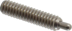 Vlier - 1/4-20, 1" Thread Length, 3/16" Plunger Projection, Stainless Steel Threaded Spring Plunger - 0.117 - 0.118" Max Plunger Diam, 1" Plunger Length, 3 Lb Init End Force, 13 Lb Final End Force, 0.079" Hex - Apex Tool & Supply
