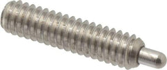Vlier - 1/4-20, 1" Thread Length, 3/16" Plunger Projection, Stainless Steel Threaded Spring Plunger - 0.117 - 0.118" Max Plunger Diam, 1" Plunger Length, 1 Lb Init End Force, 4 Lb Final End Force, 0.079" Hex - Apex Tool & Supply