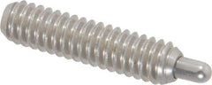 Vlier - 1/4-20, 1" Thread Length, 3/16" Plunger Projection, Stainless Steel Threaded Spring Plunger - 0.117 - 0.118" Max Plunger Diam, 1" Plunger Length, 1 Lb Init End Force, 4 Lb Final End Force, 0.079" Hex - Apex Tool & Supply