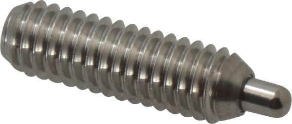 Vlier - 5/16-18, 1" Thread Length, 3/16" Plunger Projection, Stainless Steel Threaded Spring Plunger - 0.133 - 0.135" Max Plunger Diam, 1" Plunger Length, 3 Lb Init End Force, 15 Lb Final End Force, 0.093" Hex - Apex Tool & Supply