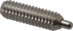 Vlier - 5/16-18, 1" Thread Length, 3/16" Plunger Projection, Stainless Steel Threaded Spring Plunger - 0.133 - 0.135" Max Plunger Diam, 1" Plunger Length, 3 Lb Init End Force, 15 Lb Final End Force, 0.093" Hex - Apex Tool & Supply