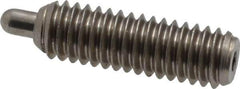 Vlier - 5/16-18, 1" Thread Length, 3/16" Plunger Projection, Stainless Steel Threaded Spring Plunger - 0.133 - 0.135" Max Plunger Diam, 1" Plunger Length, 3 Lb Init End Force, 15 Lb Final End Force, 0.093" Hex - Apex Tool & Supply
