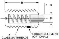 Vlier - 8-36, 7/16" Thread Length, 0.052" Plunger Projection, Stainless Steel Threaded Spring Plunger - 0.07" Max Plunger Diam, 0.437" Plunger Length, 1.5 Lb Init End Force, 4.75 Lb Final End Force - Apex Tool & Supply