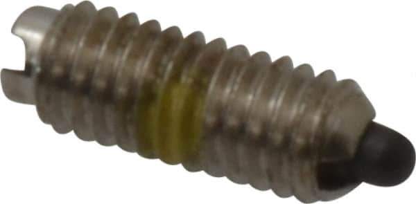 Vlier - 8-36, 7/16" Thread Length, 0.052" Plunger Projection, Steel Threaded Spring Plunger - 0.07" Max Plunger Diam, 0.437" Plunger Length, 1.5 Lb Init End Force, 4.75 Lb Final End Force - Apex Tool & Supply
