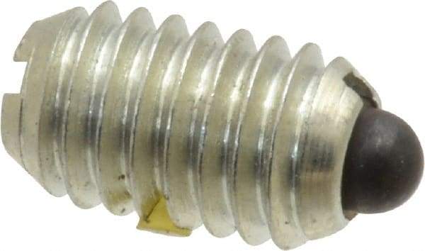 Vlier - 3/8-16, 5/8" Thread Length, 0.11" Plunger Projection, Steel Threaded Spring Plunger - 0.186" Max Plunger Diam, 0.625" Plunger Length, 4.5 Lb Init End Force, 18.5 Lb Final End Force - Apex Tool & Supply