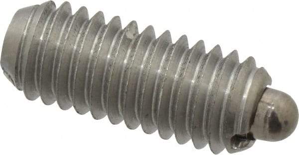 Vlier - 10-32, 0.468" Thread Length, 0.065" Plunger Projection, Stainless Steel Threaded Spring Plunger - 0.093" Max Plunger Diam, 0.468" Plunger Length, 0.75 Lb Init End Force, 2.5 Lb Final End Force - Apex Tool & Supply