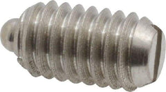 Vlier - 5/16-18, 9/16" Thread Length, 1/12" Plunger Projection, Stainless Steel Threaded Spring Plunger - 0.135" Max Plunger Diam, 0.562" Plunger Length, 3.75 Lb Init End Force, 15.5 Lb Final End Force - Apex Tool & Supply