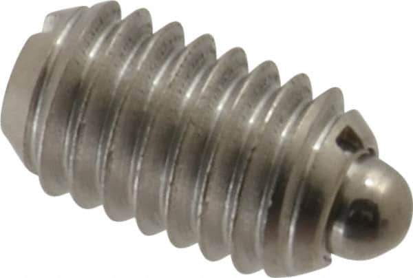 Vlier - 3/8-16, 5/8" Thread Length, 0.11" Plunger Projection, Stainless Steel Threaded Spring Plunger - 0.186" Max Plunger Diam, 0.625" Plunger Length, 4.5 Lb Init End Force, 18.5 Lb Final End Force - Apex Tool & Supply