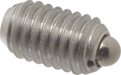 Vlier - 3/8-16, 5/8" Thread Length, 0.11" Plunger Projection, Stainless Steel Threaded Spring Plunger - 0.186" Max Plunger Diam, 0.625" Plunger Length, 1.5 Lb Init End Force, 5 Lb Final End Force - Apex Tool & Supply