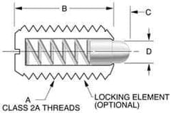 Vlier - 8-36, 7/16" Thread Length, 0.052" Plunger Projection, Stainless Steel Threaded Spring Plunger - 0.07" Max Plunger Diam, 0.437" Plunger Length, 1.5 Lb Init End Force, 4.75 Lb Final End Force - Apex Tool & Supply