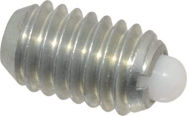 Vlier - 3/8-16, 5/8" Thread Length, 0.11" Plunger Projection, Steel Threaded Spring Plunger - 0.186" Max Plunger Diam, 0.625" Plunger Length, 1.5 Lb Init End Force, 5 Lb Final End Force - Apex Tool & Supply