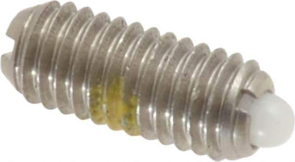 Vlier - 10-32, 0.468" Thread Length, 0.065" Plunger Projection, Stainless Steel Threaded Spring Plunger - 0.093" Max Plunger Diam, 0.468" Plunger Length, 0.75 Lb Init End Force, 2.5 Lb Final End Force - Apex Tool & Supply