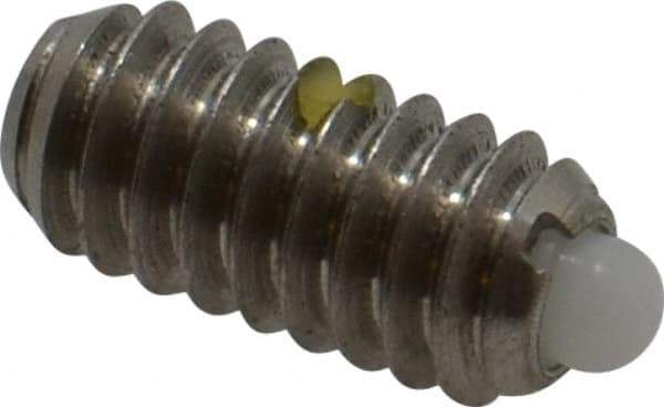 Vlier - 1/4-20, 17/32" Thread Length, 0.078" Plunger Projection, Stainless Steel Threaded Spring Plunger - 0.119" Max Plunger Diam, 0.531" Plunger Length, 3 Lb Init End Force, 10.5 Lb Final End Force - Apex Tool & Supply
