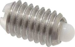 Vlier - 3/8-16, 5/8" Thread Length, 0.11" Plunger Projection, Stainless Steel Threaded Spring Plunger - 0.186" Max Plunger Diam, 0.625" Plunger Length, 4.5 Lb Init End Force, 18.5 Lb Final End Force - Apex Tool & Supply