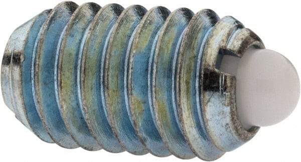 Vlier - 3/8-16, 5/8" Thread Length, 0.11" Plunger Projection, Stainless Steel Threaded Spring Plunger - 0.186" Max Plunger Diam, 0.625" Plunger Length, 4.5 Lb Init End Force, 18.5 Lb Final End Force - Apex Tool & Supply