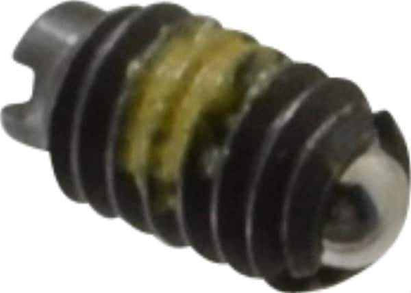Vlier - 4-48, 0.062" Ball Diam, 0.187" Body Length, 0.02" Max Ball Reach, Threaded Ball Plunger - Steel Body, Steel Ball, 0.13 Lb Initial End Force, 0.5 Lb Final End Force, Locking Element - Apex Tool & Supply