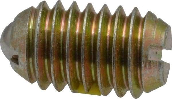 Vlier - 3/8-16, 0.188" Ball Diam, 0.625" Body Length, 0.048" Max Ball Reach, Threaded Ball Plunger - Steel Body, Steel Ball, 6 Lb Initial End Force, 21 Lb Final End Force, Locking Element - Apex Tool & Supply