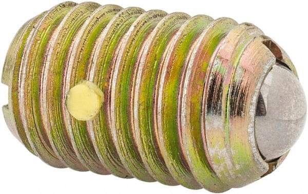 Vlier - 5/8-11, 0.375" Ball Diam, 0.984" Body Length, 0.096" Max Ball Reach, Threaded Ball Plunger - Steel Body, Steel Ball, 7 Lb Initial End Force, 50 Lb Final End Force, Locking Element - Apex Tool & Supply