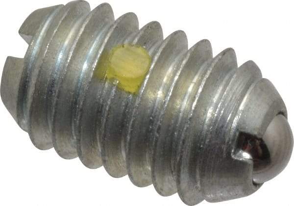 Vlier - 3/8-16, 0.188" Ball Diam, 0.625" Body Length, 0.048" Max Ball Reach, Threaded Ball Plunger - Steel Body, Steel Ball, 2.5 Lb Initial End Force, 5 Lb Final End Force, Locking Element - Apex Tool & Supply