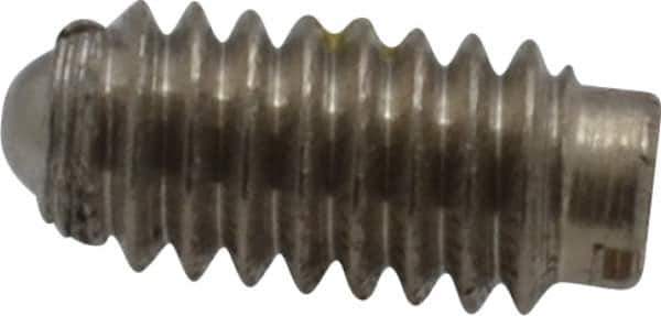 Vlier - 8-32, 0.094" Ball Diam, 0.344" Body Length, 0.025" Max Ball Reach, Threaded Ball Plunger - Stainless Steel Body, Stainless Steel Ball, 0.5 Lb Initial End Force, 1.25 Lb Final End Force, Locking Element - Apex Tool & Supply