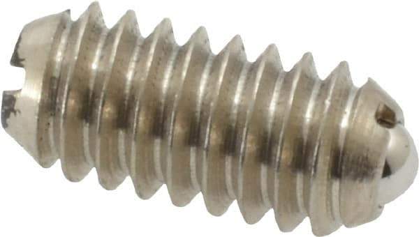 Vlier - 1/4-20, 0.125" Ball Diam, 0.531" Body Length, 0.035" Max Ball Reach, Threaded Ball Plunger - Stainless Steel Body, Stainless Steel Ball, 3 Lb Initial End Force, 7 Lb Final End Force - Apex Tool & Supply
