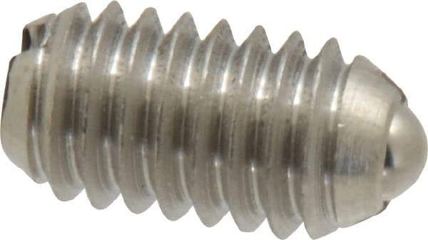 Vlier - 5/16-18, 0.156" Ball Diam, 0.578" Body Length, 0.04" Max Ball Reach, Threaded Ball Plunger - Stainless Steel Body, Stainless Steel Ball, 4 Lb Initial End Force, 9 Lb Final End Force - Apex Tool & Supply