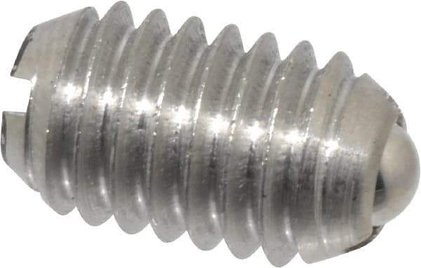 Vlier - 3/8-16, 0.188" Ball Diam, 0.625" Body Length, 0.048" Max Ball Reach, Threaded Ball Plunger - Stainless Steel Body, Stainless Steel Ball, 5 Lb Initial End Force, 10 Lb Final End Force - Apex Tool & Supply