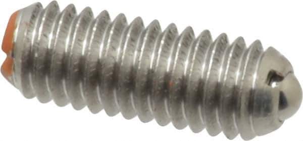 Vlier - 10-32, 0.094" Ball Diam, 0.513" Body Length, 0.025" Max Ball Reach, Threaded Ball Plunger - Stainless Steel Body, Stainless Steel Ball, 2 Lb Initial End Force, 5 Lb Final End Force - Apex Tool & Supply